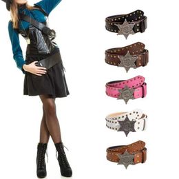 Waist Chain Belts New Star Cowboy Belt with Star Metal Buckle Western Style Cowboy Belt Rivet Punk Wide Belt Decoration Womens Designer Y240422