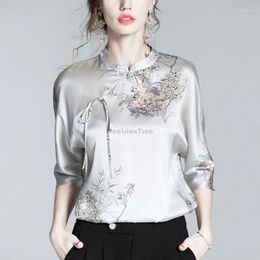 Ethnic Clothing 2024 Vintage Elegant Temperament Cheongsam Top Exquisite Lady Chinese Style Embroidery Blouse Stand Collar Lacing Button