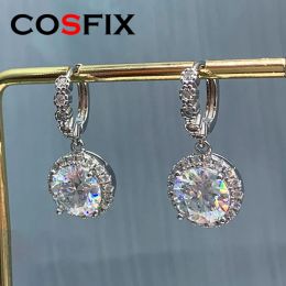 Earrings COSFIX 2023 Fashion Hoop 6.5mm 1.0ct 2.0ct 3.0ct Real Moissanite Earrings for Women Dangle Huggie Drop Earrings Silver Jewellery