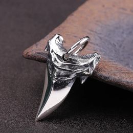 Necklaces Real Silver Vintage Shark Tooth Necklace Pendant Man S925 Sterling Silver Personality Punk Chain Pendant Jewellery Gift