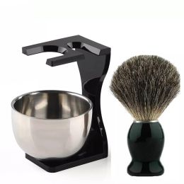 Blades Men Shaving Brush Set Beard Brush,Badger Hair Wood Handle 20mm,Acrylic Razor & Brush Stand,Stainless Steel Shaving Soap Bowl Kit