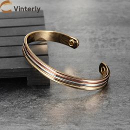 Bracelets Vinterly Pure Copper Bracelets Magnetic Adjustable Soft Open Cuff High Magnets Bangles 8.2mm Wide Resizable Jewellery Men Women