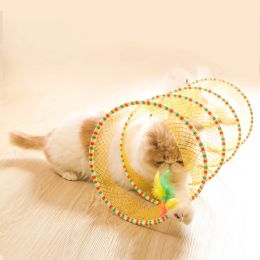 Toys Folding Cat Tunnel S Shape Spring Type Cat Tunnel Toy With Plush Mouse And Feathers Spiral Tunnel Interactive Cat Toy