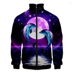 Men's Jackets Dolphin 3D Digital Printed Lapel Collar Zipper Jacket Men/Women Long Sleeve Clothing Streetwear Baggy Comfy Clothes Coat