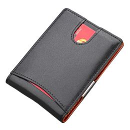 Clips New Anti RFID Genuine Leather Men's Money Clip Wallet Female Credit Card Case Male Metal Bill Clamp Cash Holder Purse For Women