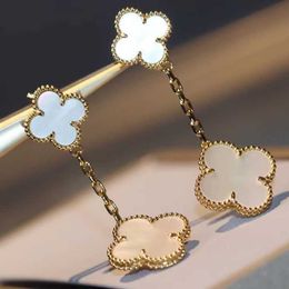Designer charm 925 Sterling Silver Van Clover Earrings Plated with 18K Rose Gold White Fritillaria Four Leaf Double Flower