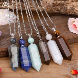 Necklaces Fashion Women Crystal Perfume Bottle Pendant,Natural Gemstone Point Necklace,Healing Essential Oil Duffuser Necklace Jewellery