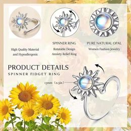 Cluster Rings Rotable Sunflower Moonlight Stone Ring Women's Simple And Versatile Creative Adjustable Fashion Handwear