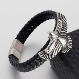 Strands Handmade Leather Braided Bracelet for Men with Magnetic Clasp Stylish Office/Career Style