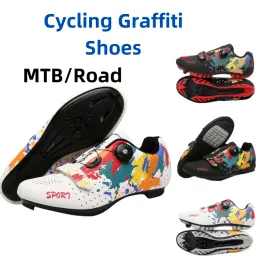 Footwear Cycling Shoes Men and Women Graffiti SelfLocking MTB Road Bike Lock forShimano Hard Soles Spinning Sneakers Bicycle Accessoried