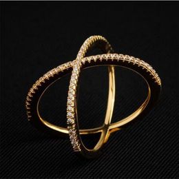 New Design X shape Cross Ring for Women 925 Sterling Silver Diamond Statement Infinite Ring with Micro Paved Trendy Jewelry276h