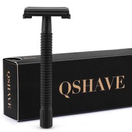 Blades Qshave IT Matte Black Steel Coating Safety Razor Long Handle Butterfly Open Classic Safety Razor 11.4 x 4.3 weishi with 5 blades