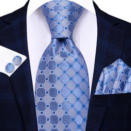 Bow Ties Hi-Tie Light Blue Polka Dots Business Mens Tie 8.5cm Jacquard Necktie Accessorie Daily Wear Cravat Wedding Party Hanky Cufflink