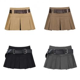 Teenage Girls Pleated Skirt Solid Casual All-match Cargo Skirt for Kids Short A-line High Waist Tutu Skirt Children With Belt 240428