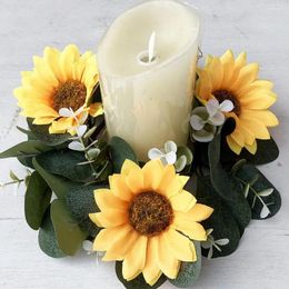 Candle Holders Wall Hanging Wreath Decor Sunflower Eucalyptus Ring Set For Home Wedding Party Table Centrepiece Indoor