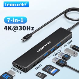 Hubs Lemorele USB Hub Docking Station Type C 3.0 Adapter HDMI HD 4K 30Hz PD 100W SD/TF Reader Card Slot For Window MacOS Android