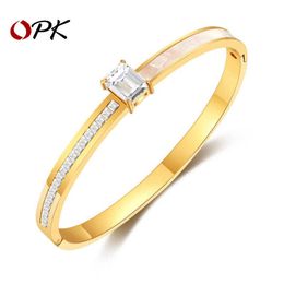 OPK Jewelry Korean Edition Fashion Simple Versatile Diamond Square Zircon Stainless Steel High Grade Womens Bracelet