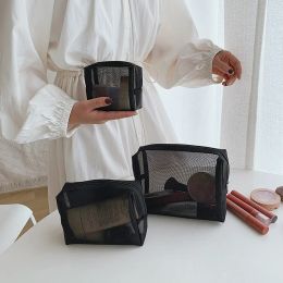 Bags Small Large Clear Black Makeup Bag Mesh Transparent Cosmetic Bags Black Travel Toiletry Organiser Lipstick Storage Pouch Bags