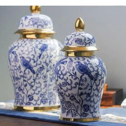 Storage Bottles Blue And White Porcelain General Jar With Lids Ceramic Jars Cosmetic Containers Artificial Flower Decorative Floral Vase