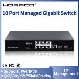 Control HORACO 10 Port Managed Gigabit Ethernet Switch 1000Mbps L2 Management Smart Network Switcher for Camera Surveillance Router