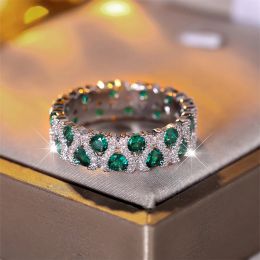 Bands Green Crystal Round Stone Engagement Ring Rose Red Zircon Wedding Bands Rings For Women Trendy Silver Color Bridal Party Jewelry