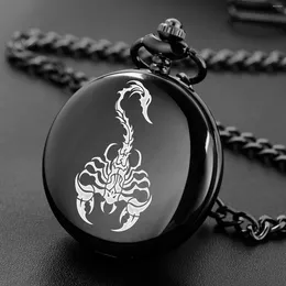 Pocket Watches The Scorpion Dark Style Cool Design Carving English Alphabet Face Watch A Belt Chain Black Quartz Perfect Gifts