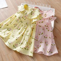 Girl Dresses Baby Girls Short Sleeve Princess Summer Kids Floral Printed Dress Pure Cotton Children