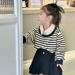 Clothing Sets Girls' Fake Two Pieces Shirts 2024 Spring Children's Shirt Baby Loose Western Style Top Trendy And Autumn