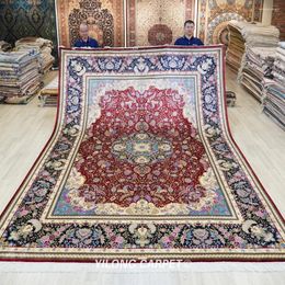 Carpets Yilong 9'x12' Large Oriental Rug Classic Silk Hand Knotted Persian Red Carpet (ZQG281A)