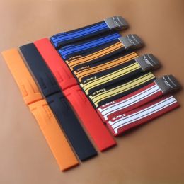 Strands 20mm Soft Rubber Silicone Watchband for Tissot Strap T048 TRace TSports Bracelets Stainless steel buckle deployment Red Orange