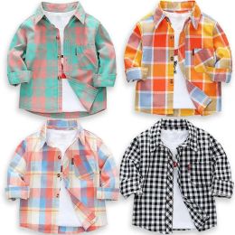 T-shirts 2023 New Toddler Boys Shirts Long Sleeve Plaid Shirt For Kids Spring Autumn Children Clothes Casual Cotton Shirts Tops 24M11Y