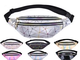 Holographic Waist Bags Women Silver Fanny Pack Belt Bag Black Geometric Waist Packs Laser Chest Phone Pouch Sport Travel Bag1237128