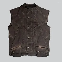 Men's Jackets Heavy Industry Geometric Cutting Design Vest Stereoscopic Pocket Waste Soil Function Style Waistcoat Jacket For Men