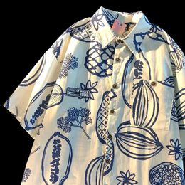 Hawaiian graffiti floral shirt high end jacket summer Hong Kong style Cuban collared floral shirts same style for men and women 240418