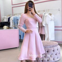 Party Dresses Aarbic Cocktail Evening Dress Sweetheart Long Sleeves Crystals A Line Length Short Pink Prom For Dancing