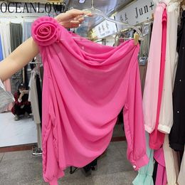 Women's Blouses OCEANLOVE Chiffon Women Tops Solid 3D Flowers Spring Summer Elegant Blusas Mujer Korean Fashion Vintage Sweet Camisas