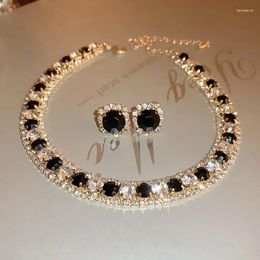 Necklace Earrings Set Luxury Crystal Champagne Green Blue Black For Women Weddings Party Accessories