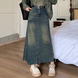 Skirts Women Spring Summer Plus Size Denim Skirt Fashion Vintage High Waist Hip Wrap A-Line Long Casual Blue Jeans