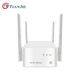Routers TIANJIE 4G Wifi Router 300Mbps Sim Card Wireless Modem Outdoor Routers with 4 External Antennas WAN/LAN Networking Adapter