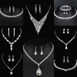 Valuable Lab Diamond Jewelry set Sterling Silver Wedding Necklace Earrings For Women Bridal Engagement Jewelry Gift G9oN#