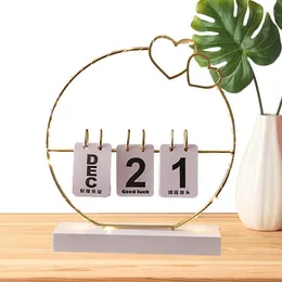 Decorative Figurines Perpetual Calendar | LED Valentine's Day Love Metal Daily Desk Wood Stand Reusable Decor