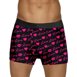 Underpants Mens Boxers Valentines Day Youth Trendy Letter Print Boxershorts Low Waist High Stretchy Panties Calzoncillos Slips Hombre
