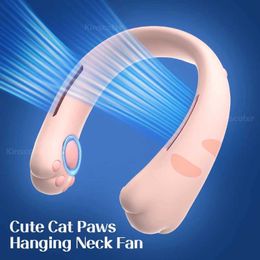 Portable Air Coolers Cute Neck Fan 2400mAh Portable Ventilator Bladeless Cooling Mute Fan USB Rechargeable Wearable Neckband Fan for Outdoor Y240422