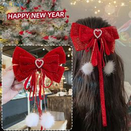 Hair Accessories Red Velvet Bow Ribbon Pin Headwear Christmas Year Korean Clip For Women Girls