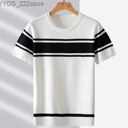 Men's Casual Shirts High end classic striped short sleeved T-shirt for mens summer fashion ice silk comfortable and breathable half sleeved young casual top yq240422
