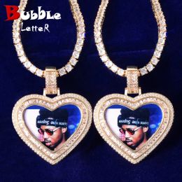 Necklaces Bubble Letter Custom Photo Necklace for Men Picture Pendant Heart Baguette Charms Solid Back Micro Pave Hip Hop Jewelry