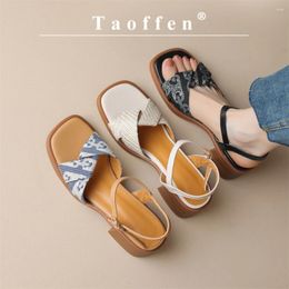 Dress Shoes Taoffen 2024 Mixed Colours Sandals Women Low-heeled Slingback Casual Open Toe Vintage Roma Buckle Strap Lady