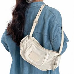 korean Stylish Armpit Bag Nyl Fi Shoulder Bag For Women Solid Colour Handbag High Quality Underarm Bag Ladies Casual Totes A851#