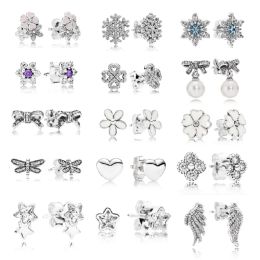 Earrings Silver 925 Jewellery Luxury Snowflake Clover Dragon Fly Bowtie Star Angel's Wing Heart Earrings For Women Piercing Free Shipping