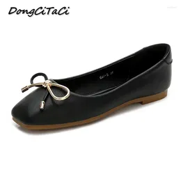 Casual Shoes N Autumn Women Flat Ballet Woman Slip On Soft Female Bowtie Loafers Square Toe Lazy Boat 36-42